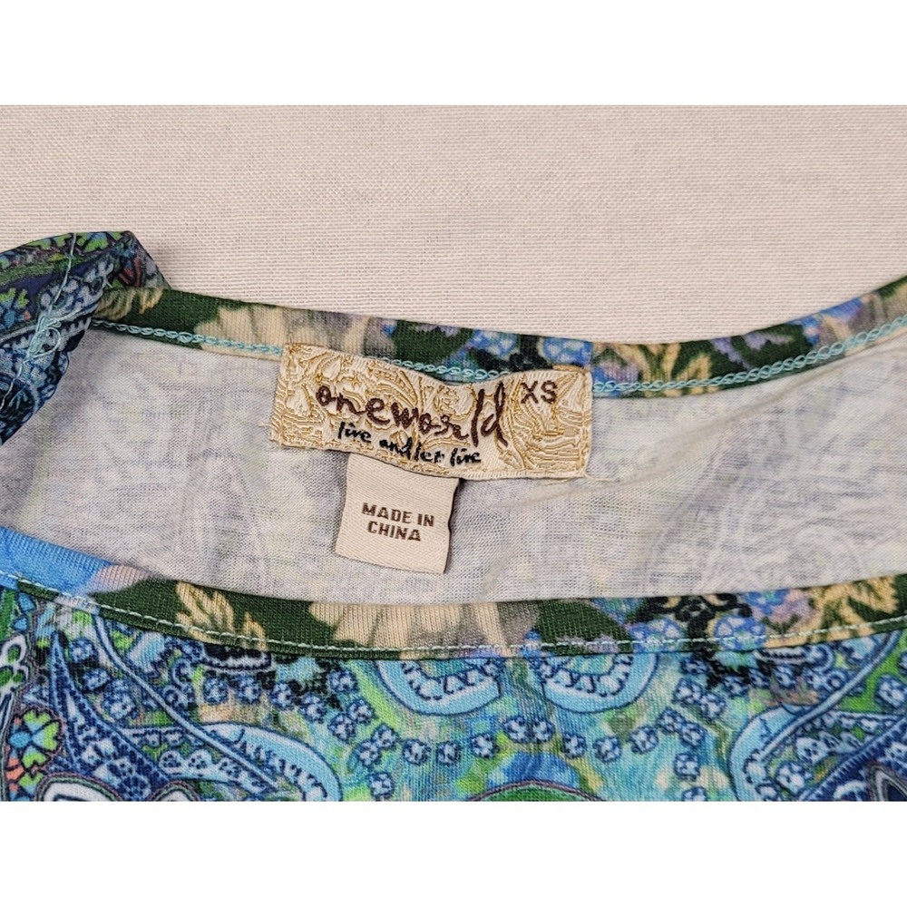 One World Blue Paisley Print Tank Top with Open Front Cover-up Womens Size XS - Picture 6 of 10